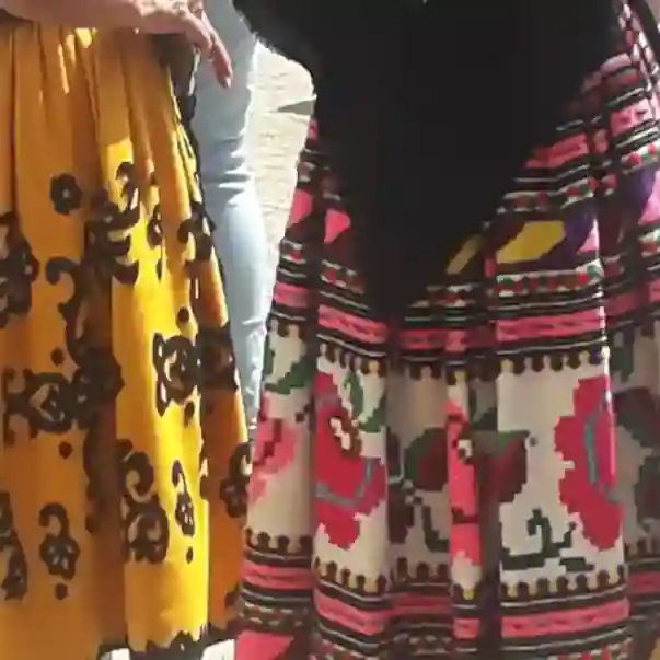 women in colourful shepherdess dresses during Trujillo's Chiviri festival on easter Sunday