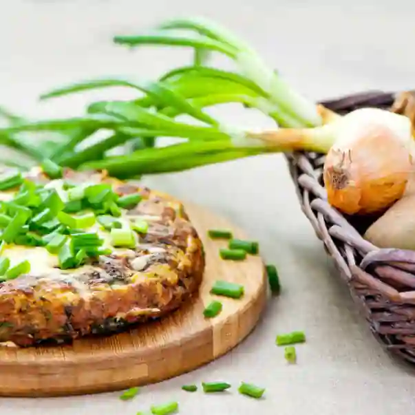 spanish tortilla with sprouting onions