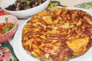 spanish tortilla with sweet potato, feta and broad beans