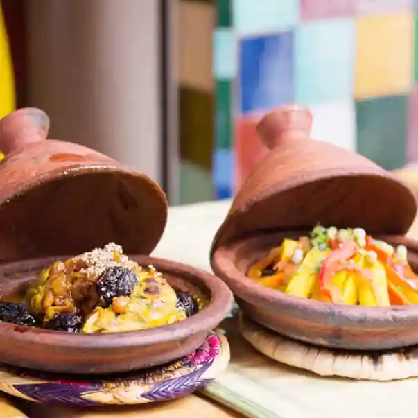 two kinds of Moroccan veggie tagines served up on our yoga holidays